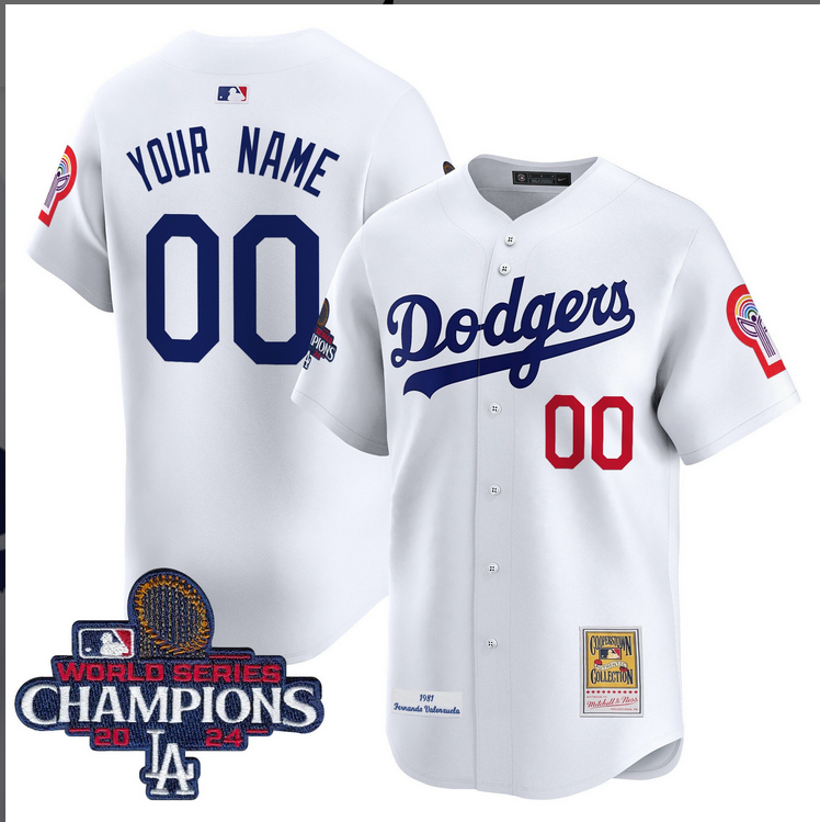 Men MLB Los Angeles Dodgers Custom white 2024 World Series Champions Patch Cooperstown Jersey style 7